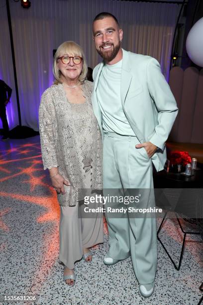 Donna Kelce and Travis Kelce attend the Netflix Premiere of "Quarterback" at Netflix Tudum Theater on July 11, 2023 in Los Angeles, California.