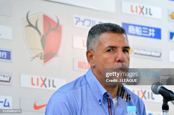 Head coach Toninho Cerezo of Kashima Antlers attends a press conference after the J.League J1 match between Kashima Antlers and FC Tokyo at Kashima...