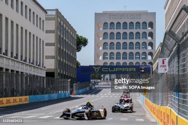 Sam Bird of United States and Mitch Evans of Australia of Jaguar TCS Racing at the head of the race during the ABB FIA Formula E World Championship -...