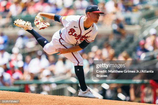 Kolby Allard of the Atlanta Braves pitches in the first inning during the game against the Chicago White Sox at Truist Park on July 16, 2023 in...