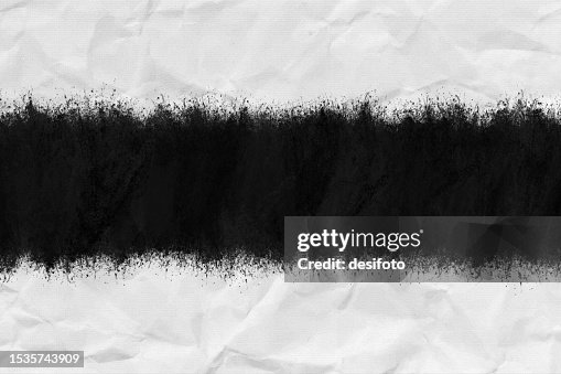 Horizontal empty blank wispy rustic artistic grunge textured divided background with one central or middle smoky or smoke like black spray paint splattered stripe flanked by white crumpled paper at top and bottom as border Horizontal empty blank wispy rustic artistic grunge textured divided background with one central or middle smoky or smoke like black spray paint splattered stripe flanked by white crumpled paper at top and bottom as border