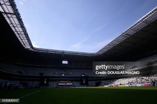 View of the Arena MRV before the start of the "Lendas do Galo" match, the first game at Atletico Mineiro's new stadium in Belo Horizonte, Minas...