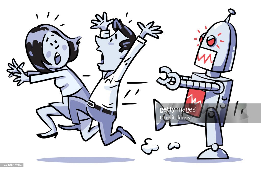 Robot Attacking People High-Res Vector Graphic - Getty Images