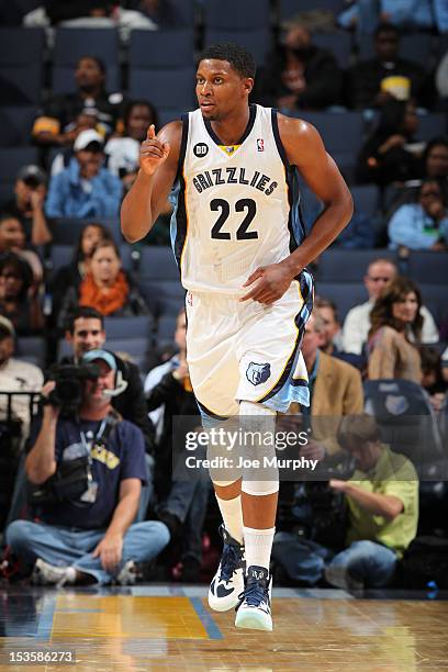 Rudy Gay of the Memphis Grizzlies runs down the court while playing against Real Madrid on October 6, 2012 at FedExForum in Memphis, Tennessee. NOTE...