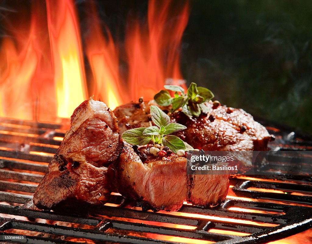 Beef steaks in the flames