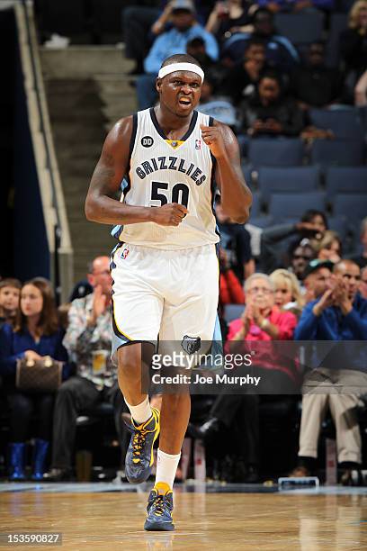 Zach Randolph of the Memphis Grizzlies celebrates while playing against Real Madrid on October 6, 2012 at FedExForum in Memphis, Tennessee. NOTE TO...