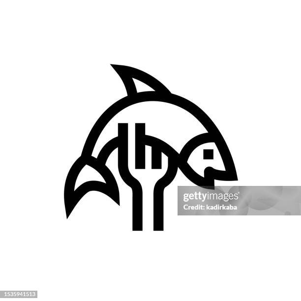 fish line icon, design, pixel perfect, editable stroke. logo, sign, symbol. seafood, restaurant, food and drink, dining, cooking, meal. - seared tuna salad stock illustrations