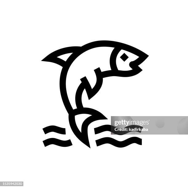 fish line icon, design, pixel perfect, editable stroke. logo, sign, symbol. seafood, restaurant, food and drink, dining, cooking, meal. - seared tuna salad stock illustrations