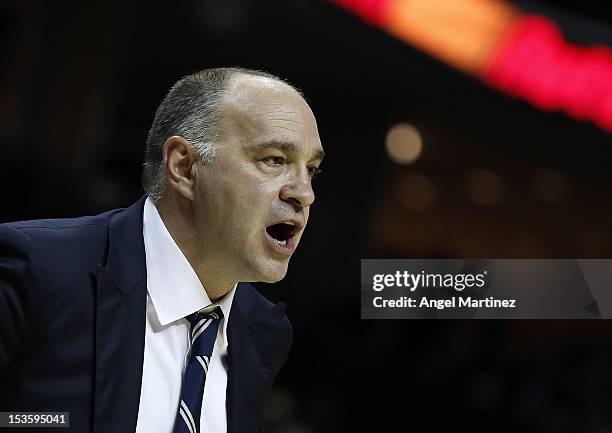 Head coach Pablo Laso of Real Madrid gives instructions during the Euroleague American Tour 12 game against the Memphis Grizzlies at FedExForum on...