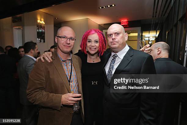 Aleksandar Hemon, Lana Wachowski, and Andy Wachowski attend The New Yorker Festival 2012 - Party at Andaz 5th Avenue on October 7, 2012 in New York...