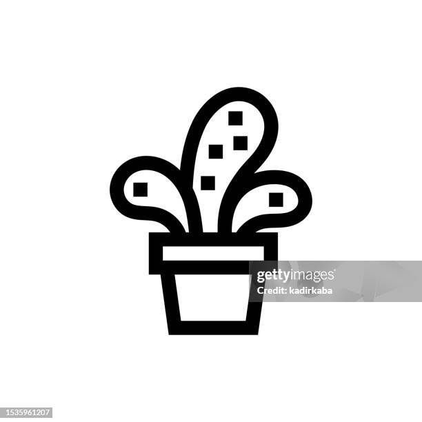 flowerpot and cactus line icon, design, pixel perfect, editable stroke. logo, sign, symbol. - potted herbs stock illustrations