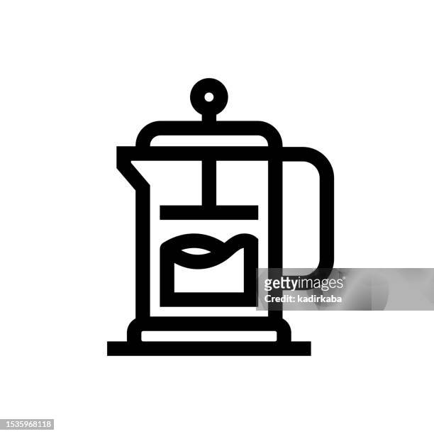 french press line icon, design, pixel perfect, editable stroke. logo, sign, symbol. coffee, cafe. - breaking croissant stock illustrations