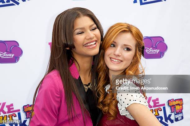 Actresses Zendaya and Bella Thorne attend the taping for 'Make Your Mark: Shake It Up Dance Off 2012' on October 6, 2012 in Los Angeles, California.