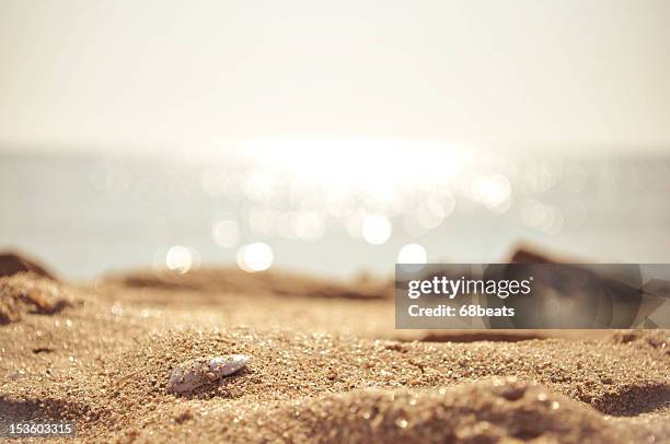 golden sand with the sea on the background - zand stockfoto's en -beelden