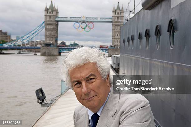 Best-selling author Ken Follett photographed on board HMS Belfast moored near Tower Bridge on the River Thames, London. Mr Follett's thrillers and...