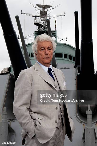 Best-selling author Ken Follett photographed on board HMS Belfast moored near Tower Bridge on the River Thames, London. Mr Follett's thrillers and...