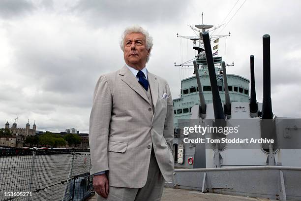 Best-selling author Ken Follett photographed on board HMS Belfast moored near Tower Bridge on the River Thames, London. Mr Follett's thrillers and...