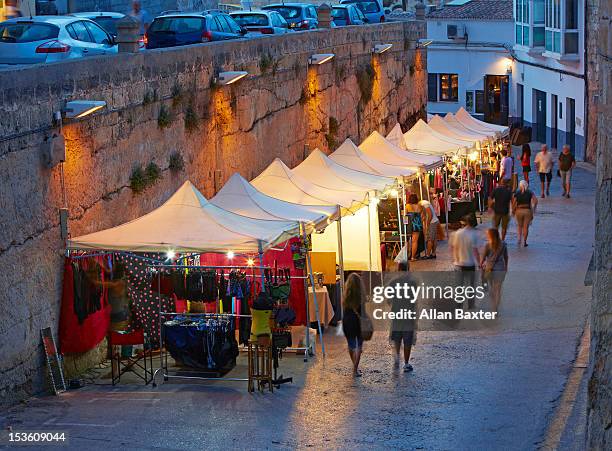 street market at dusk - ciutadella stock pictures, royalty-free photos & images