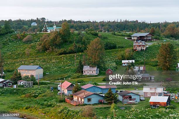 view of ninilchik, alaska. - houses of alaska stock pictures, royalty-free photos & images