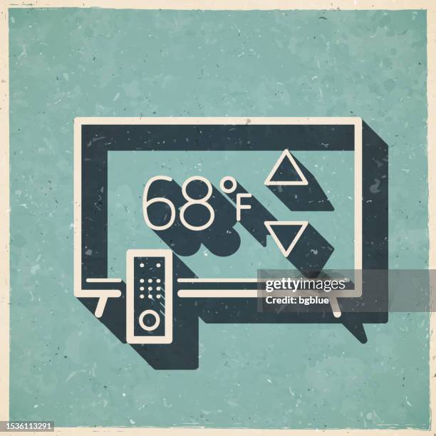 tv with heating control. icon in retro vintage style - old textured paper - fahrenheit stock illustrations