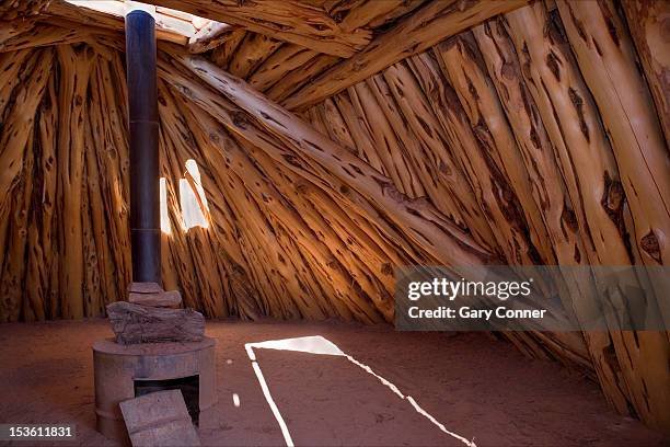 navajo hogan interior at monument valley - navajo hogan stock pictures, royalty-free photos & images
