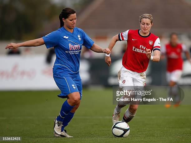 Rachel Unitt of Birmingham competes for the ball with Ellen White of Arsenal during the FA Women's Super League match between Birmingham City Ladies...