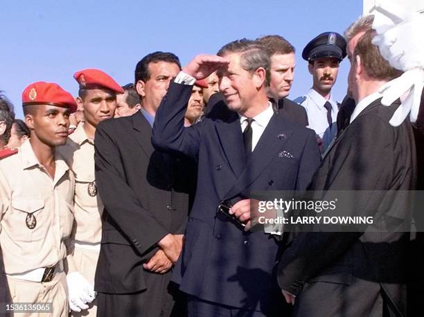 Britain's Prince Charles looks out at the Mausoleum during the funeral services of King Hassan II 25 July 1999, in Rabat, Morocco. King Hassan II of...