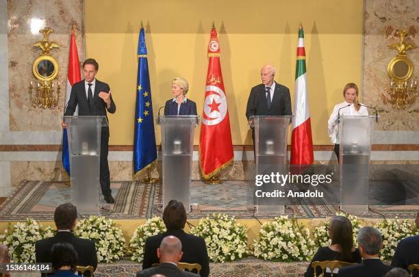 Tunisian President Kais Saied , Prime Minister of Italy Giorgia Meloni , President of European Commission Ursula von der Leyen , Prime Minister of...