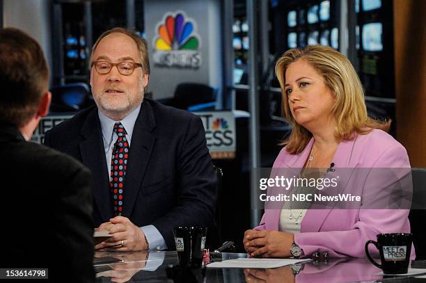Pictured: – Mike Murphy, Republican Strategist, left, and Hilary Rosen, Democratic Strategist, right, appear on "Meet the Press" in Washington D.C.,...