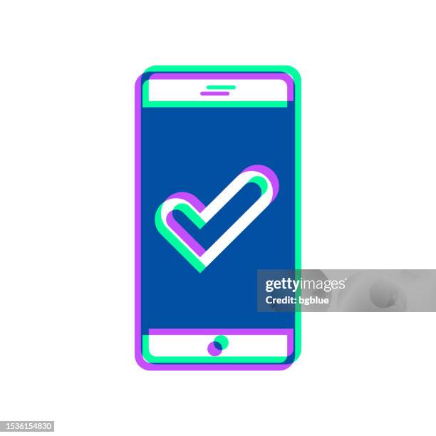 smartphone with check mark. icon with two color overlay on white background - green check mark transparent background stock illustrations