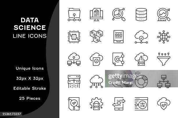 stockillustraties, clipart, cartoons en iconen met data science editable line icons - trechter