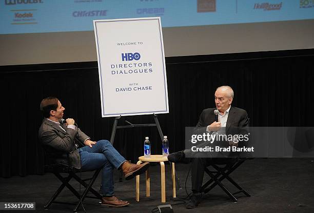 New York Film Festivals Programmer Scott Foundas and David Chase attend HBO Films Directors Dialogues with David Chase during the 50th New York Film...