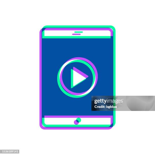 tablet pc with play button. icon with two color overlay on white background - play button overlay stock illustrations