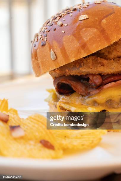 hamburger with fries on an outdoor table - burger with flag stock pictures, royalty-free photos & images