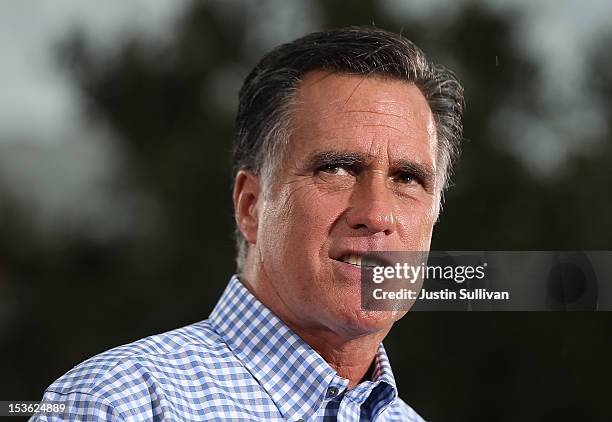 Republican presidential candidate, former Massachusetts Gov. Mitt Romney speaks during a victory rally at Tradition Town Square on October 7, 2012 in...