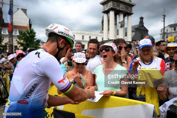 Peter Sagan of Slovakia and Team TotalEnergies signing autographs prior to the stage eleven of the 110th Tour de France 2023 / #UCIWT / on July 12,...