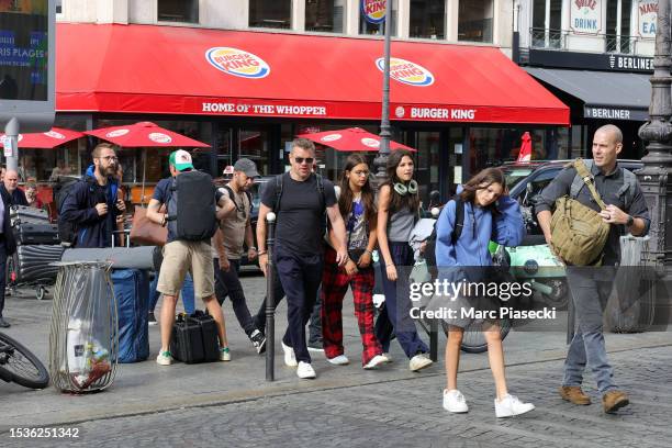 Matt Damon and members of his family are seen at Gare du Nord station on July 12, 2023 in Paris, France.