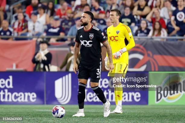 United defender Derrick Williams looks up field during a match between the New England Revolution and DC United on July 15 at Gillette Stadium in...
