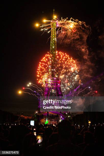 The annual celebrations of Bastille Day at the Eiffel Tower with monumental fireworks display and a classical music concert, in Paris, France, on...