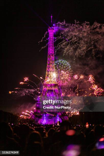 The annual celebrations of Bastille Day at the Eiffel Tower with monumental fireworks display and a classical music concert, in Paris, France, on...