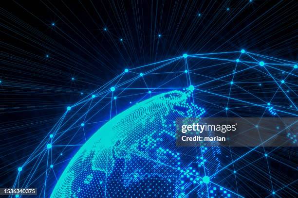 conceptual diagram of gps system communication network - engineering earth stock pictures, royalty-free photos & images