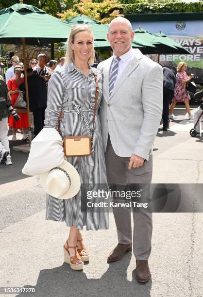 Zara Tindall and Mike Tindall attend day ten of the Wimbledon Tennis Championships at the All England Lawn Tennis and Croquet Club on July 12, 2023...