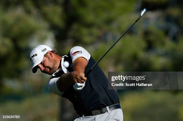 Ryan Moore plays a shot on the 16th hole during the final round of the Justin Timberlake Shriners Hospitals for Children Open at TPC Summerlin on...