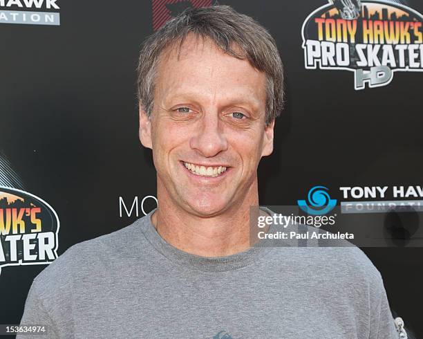 Pro Skateboarder Tony Hawk attends the 9th annual Stand Up For Skateparks benefit at Ron Burkle’s Green Acres Estate on October 7, 2012 in Beverly...