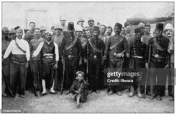antique image from british magazine: conflict in crete - turkish people stock illustrations