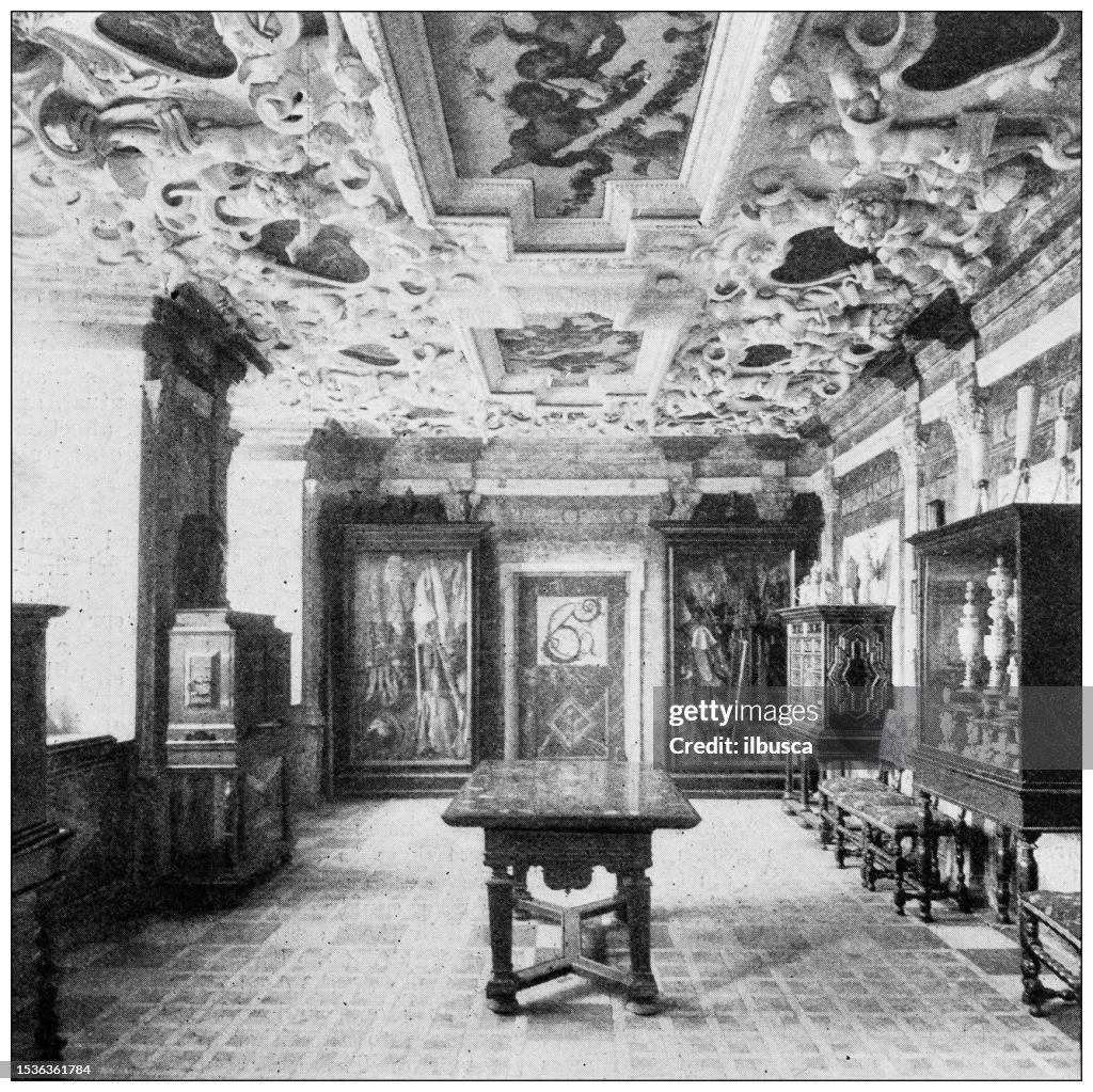 Antique image from British magazine: Marble Room, Amalienborg, Denmark royalty