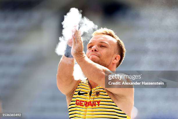 Niko Kappel of Germany reacts during the Men's Shot Put F41 Final during day five of the Para Athletics World Championships Paris 2023 at Stade...