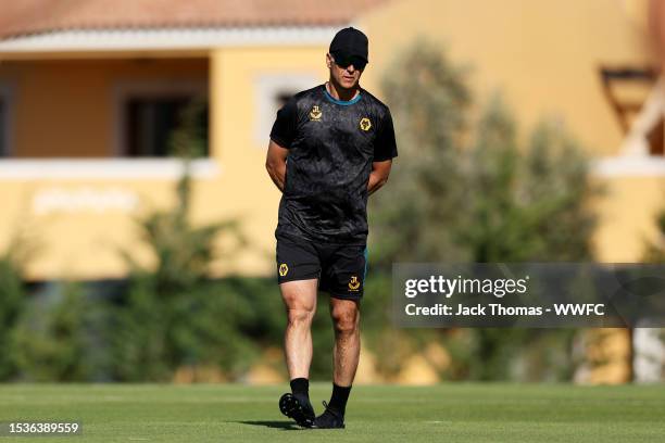 Julen Lopetegui, Manager of Wolverhampton Wanderers looks on during a Wolverhampton Wanderers pre-season training camp on July 08, 2023 in Lagos,...