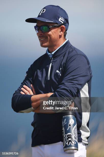 Rickie Fowler of the United States looks on from the 13th green during the Pro-Am prior to the Genesis Scottish Open at The Renaissance Club on July...