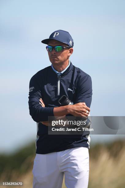 Rickie Fowler of the United States looks on from the 14th hole during the Pro-Am prior to the Genesis Scottish Open at The Renaissance Club on July...